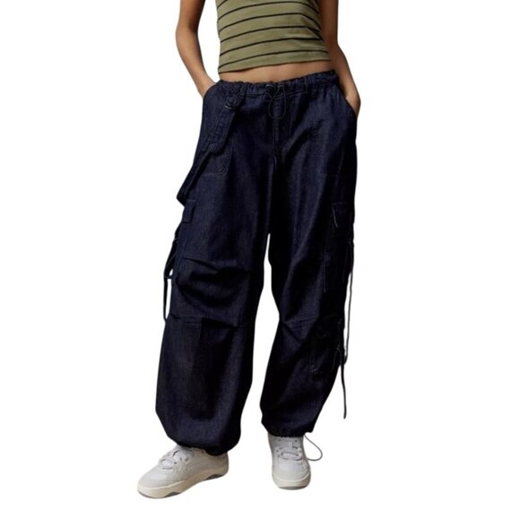 BDG  Urban Outfitters Strappy Cargo Relaxed Baggy Tech Jeans Low Rise Small - Picture 10 of 16
